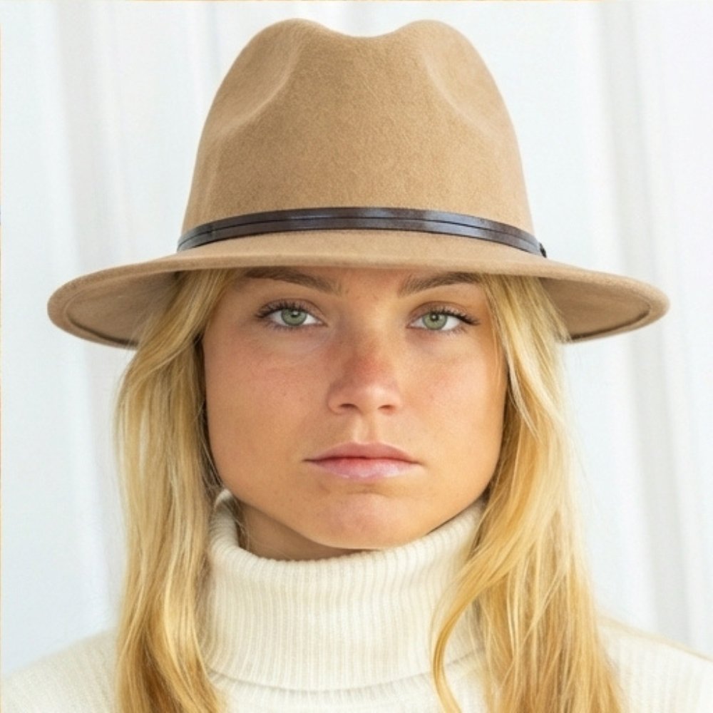 CHAPEAU FEUTRE - lien cuir, bord cousu