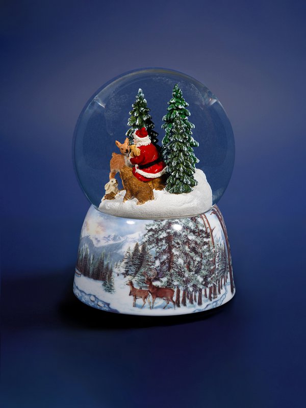 Gentil Santa snekugle – glas julesnekugle, musikalsk snekugle med julemand og skovdyr