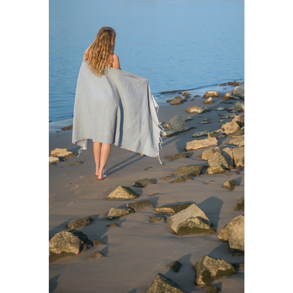 Hammam Towel Fouta Waffle Stripes - Light Grey - 100x200cm