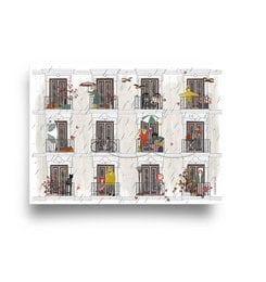 A4 poster featuring 12 illustrated windows with autumn-themed decorations, including pumpkins, leaves, and other seasonal elements.