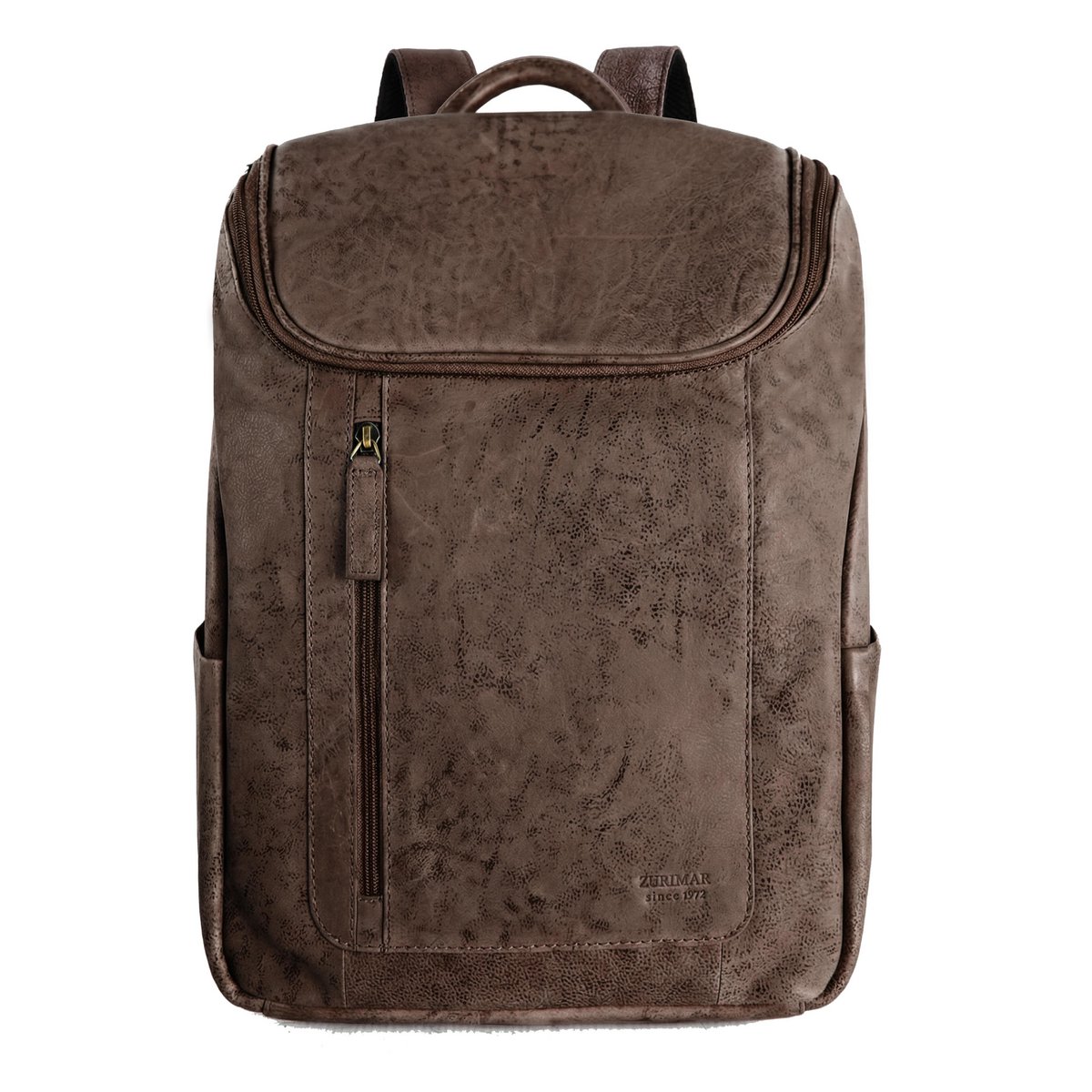 Gravierter Lederrucksack im Vintage-Stil mit Reißverschluss