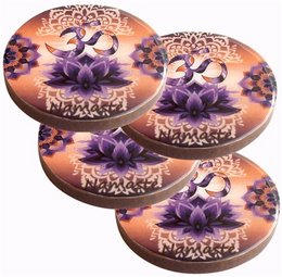 Om Lotus Wood Coaster Set of 4