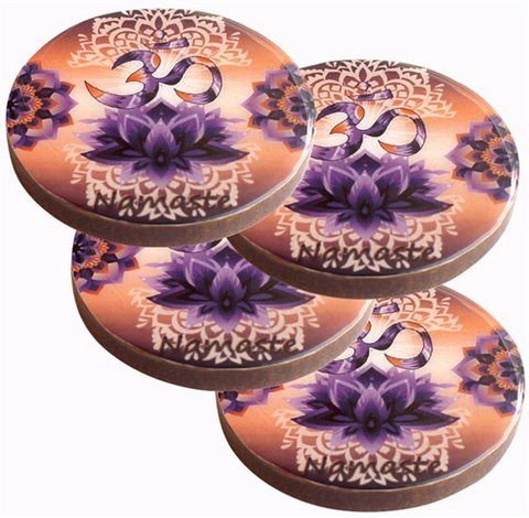OM LOTUS HOUTEN ONDERZETTER SET VAN 4