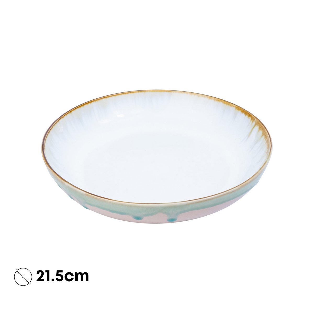 Medium rond keramisch bord - wit met groene en roze details, 21,5 cm