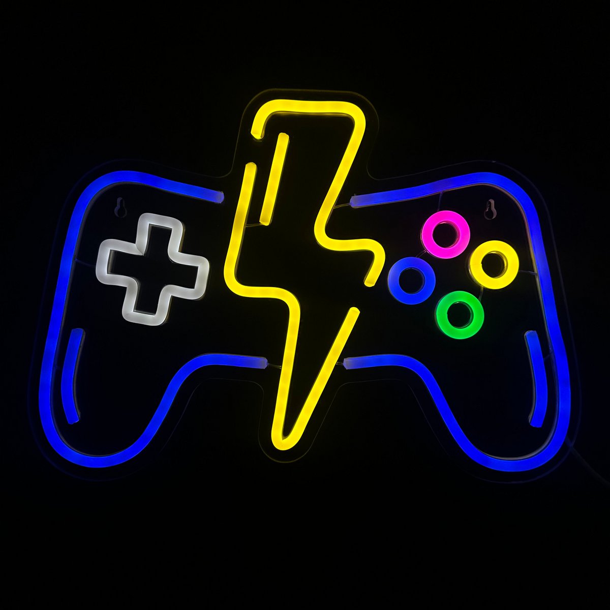 Lámpara de neón - Controlador de juego - Lightning - Regulable - Incl. Ganchos para colgar - Letrero de neón - 27 x 38 cm