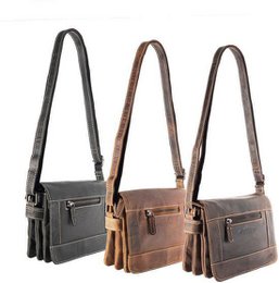 Umhängetasche für Damen mit hellbraunem Büffelleder - Praktischer Ledertasche mit mehreren Reißverschluss -Taschen, perfekt für Organisation und Stil.