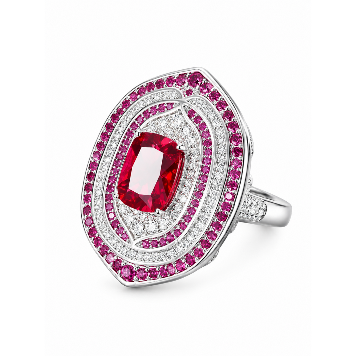 Anello elegante in cristallo Halo rosso rubino fantasia