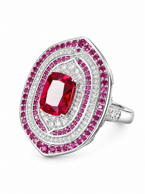 Anello elegante in cristallo Halo rosso rubino fantasia