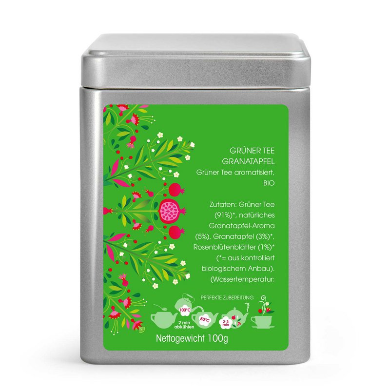 ETS - Grüner Tee Granatapfel, BIO Fairtrade, Loser Tee, 100g Dose