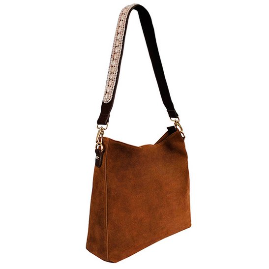 SAC BOHO IBIZA - Bandoulière Rose (70cm) + Sac en daim (Cognac)
