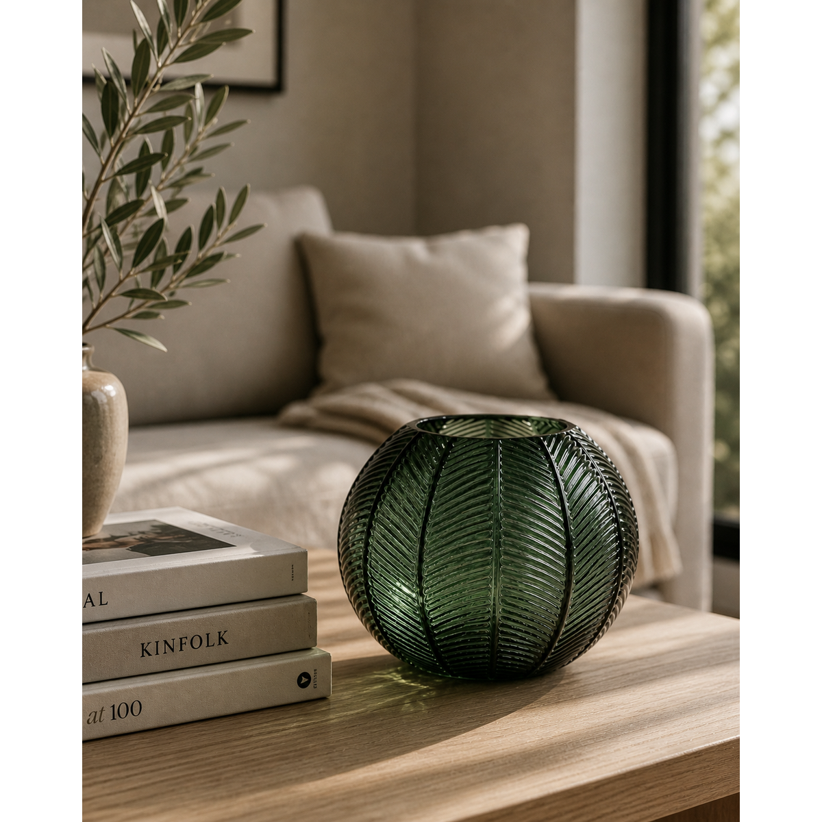 Decorative green glass candle jar Ø15x13 cm