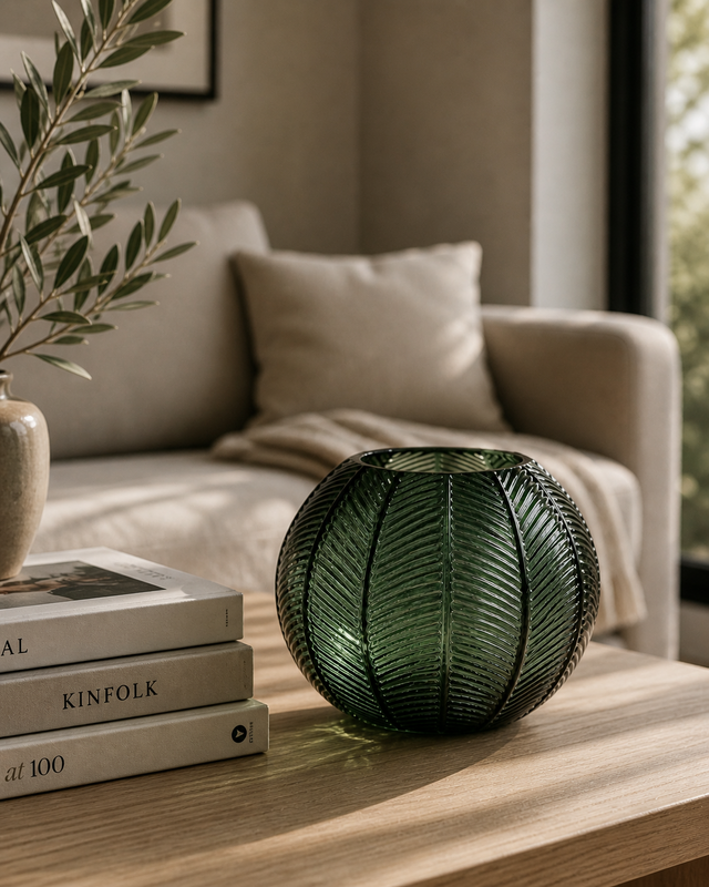 Decorative green glass candle jar Ø15x13 cm