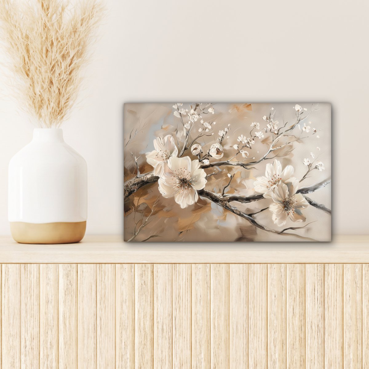 Canvas schilderij  - Wanddecoratie Bloemen - Natuur - Wit - Bloesem - Abstract - Muurdecoratie woonkamer - Slaapkamer decoratie - Kamer accessoires - Schilderijen op canvas