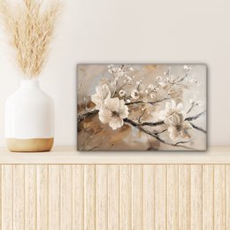 Canvas schilderij  - Wanddecoratie Bloemen - Natuur - Wit - Bloesem - Abstract - Muurdecoratie woonkamer - Slaapkamer decoratie - Kamer accessoires - Schilderijen op canvas
