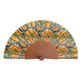 Handgefertigter Seidenlüfter mit lebendigem Ikat -Muster - in Spanien hergestellt