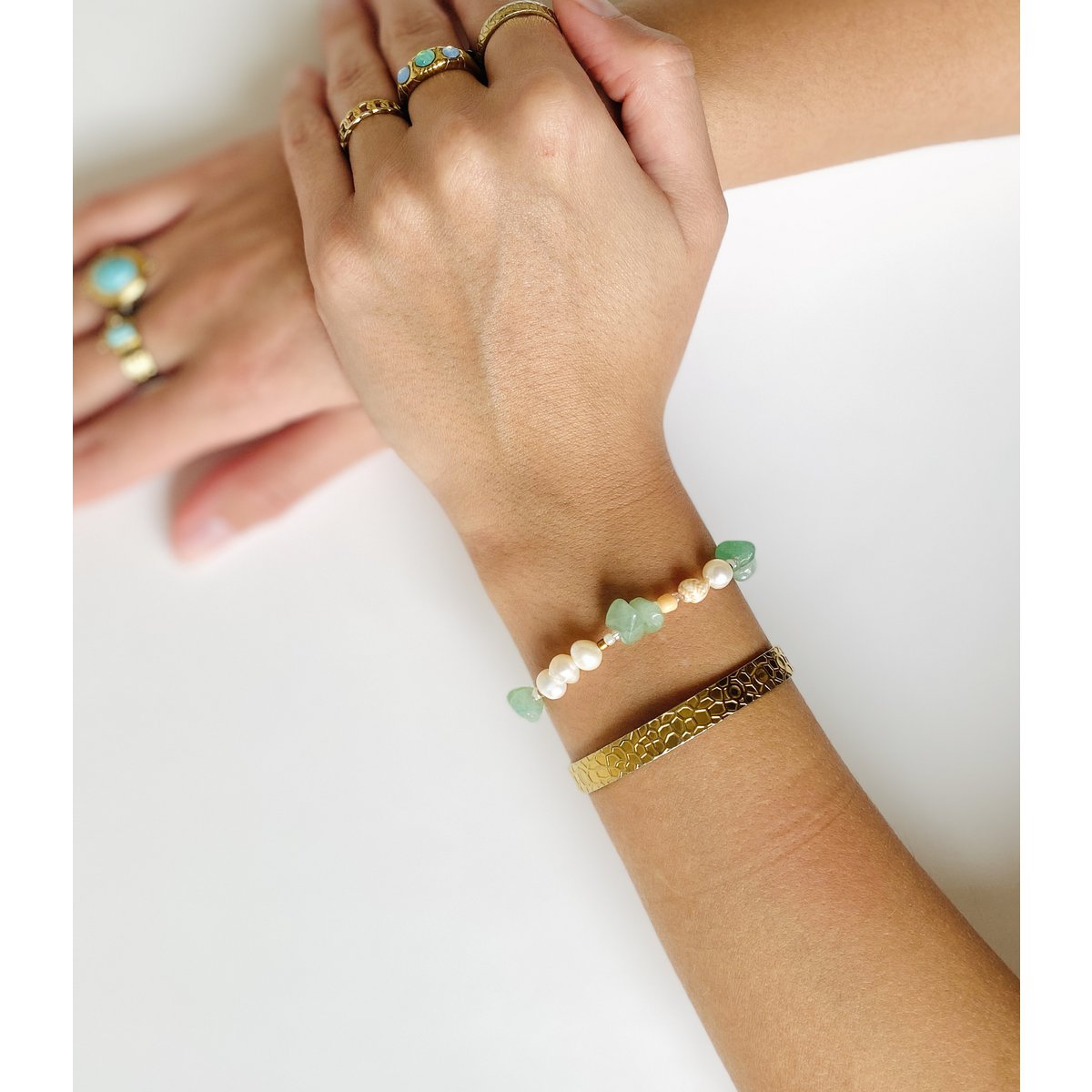 Armband met zoetwaterparels lichtgroen