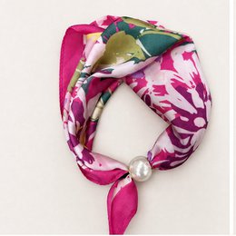 HS Pearl Scarf Satin Print Flowers - Multiple Prints