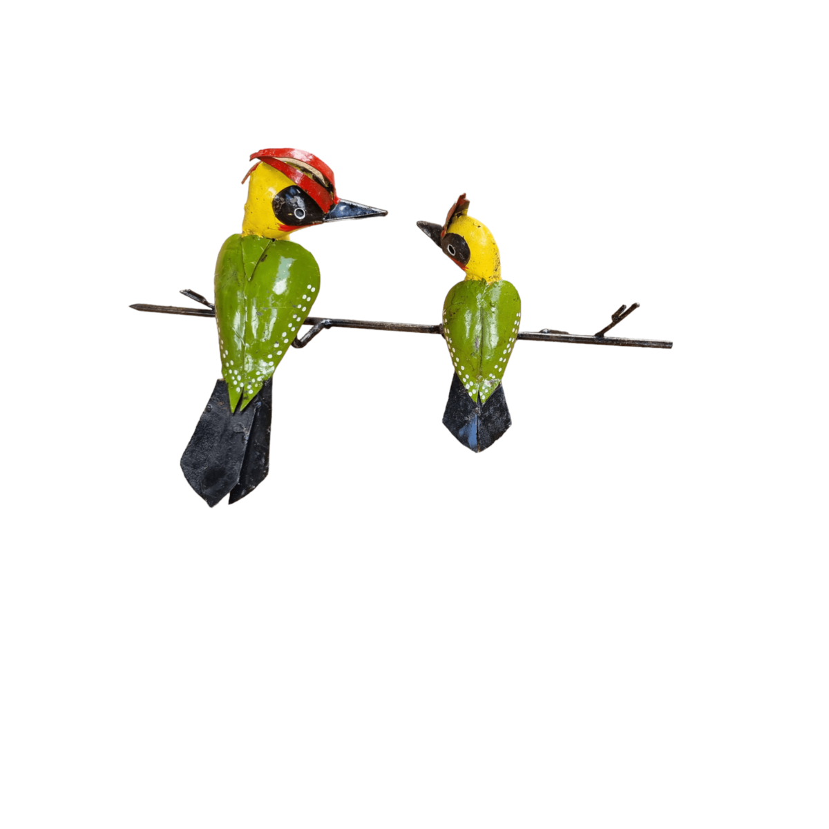Zimba-Arts METALEN GROENE SPECHT MET BABY OM AAN BOOM TE PLAKKEN
