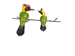 Zimba-Arts PICCHIO VERDE METALLO CON BAMBINO DA INCOLLARE SULL'ALBERO