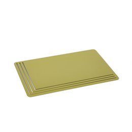 Large gold-colored coaster set made of metal with a simple linear design.