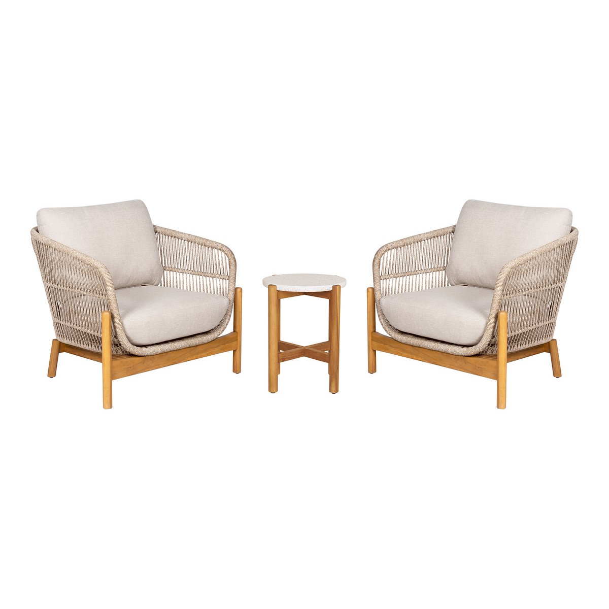 Terracina Garden Set - Side Table and 2 Lounge Chairs - Brown/Beige, Acacia
