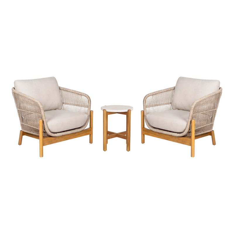 Terracina Garden Set - Seitentisch und 2 Lounge -Stühle - Brown/Beige, Akazien