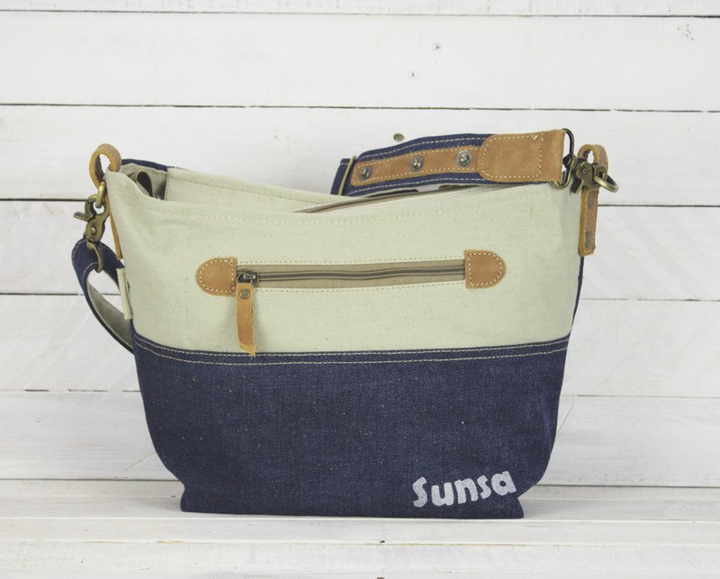Bolso de hombro sostenible de mujer Sunsa. Bolso bandolera hecho de jeans reciclados y lona (canvas). Bolso estilo retro vintage. Bolso bandolera para mujer.