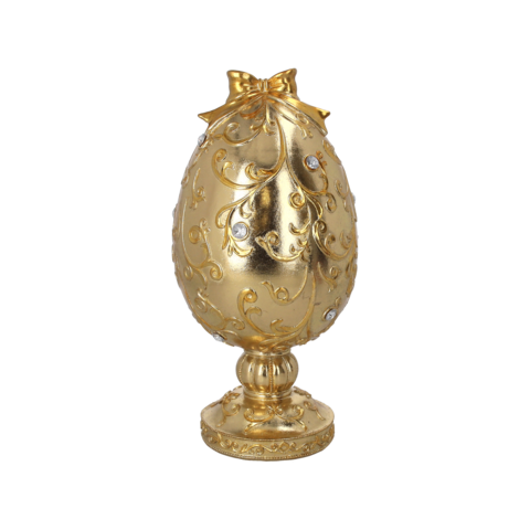 Decoratief ei van goudkleurig hars met strass-steentjes H30 D15