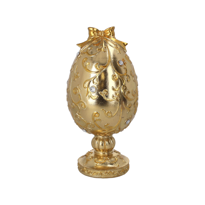 Gold resin decorative egg with rhinestones H30 D15