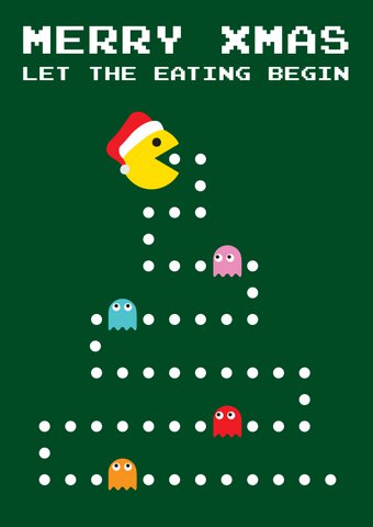 Kerstkaart pac man let the eating begin