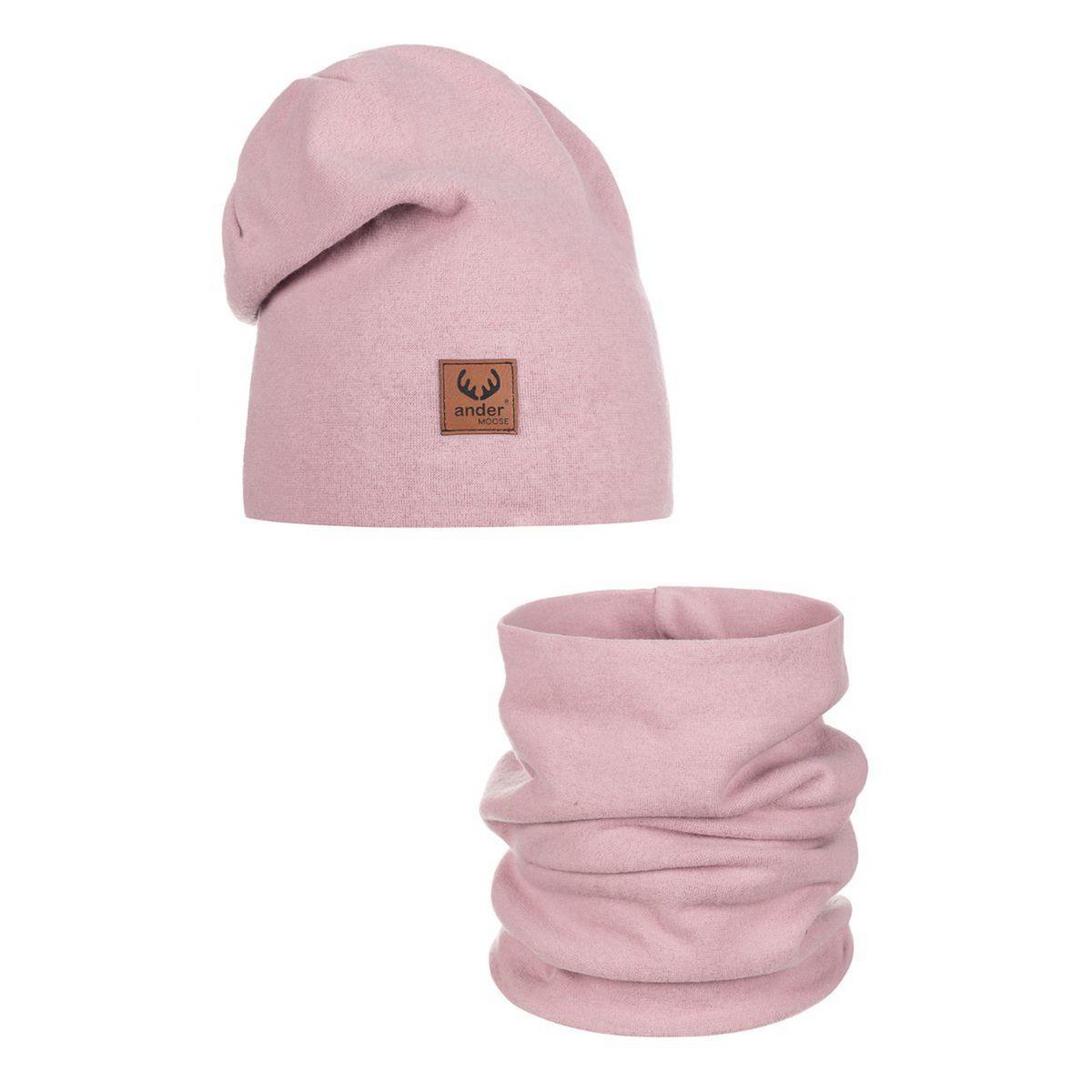 Bonnet BENIAMINA avec snood - ROSE CLAIR
