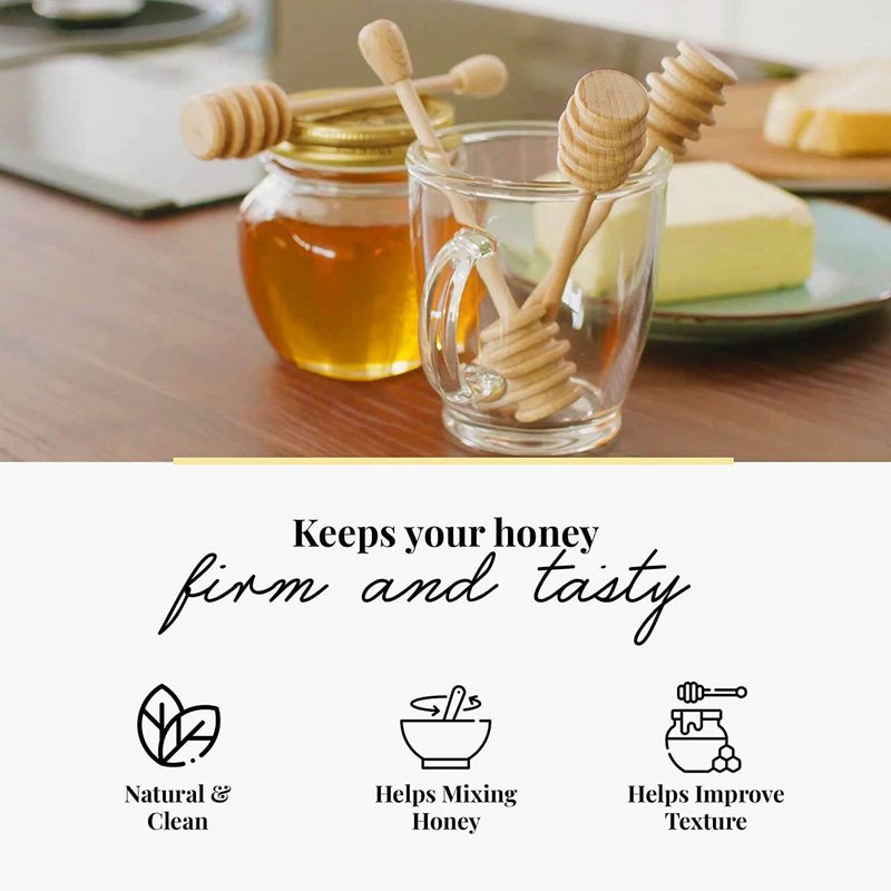 Set of 4 Wooden Honey Spoons - Honey Dipper 15 cm