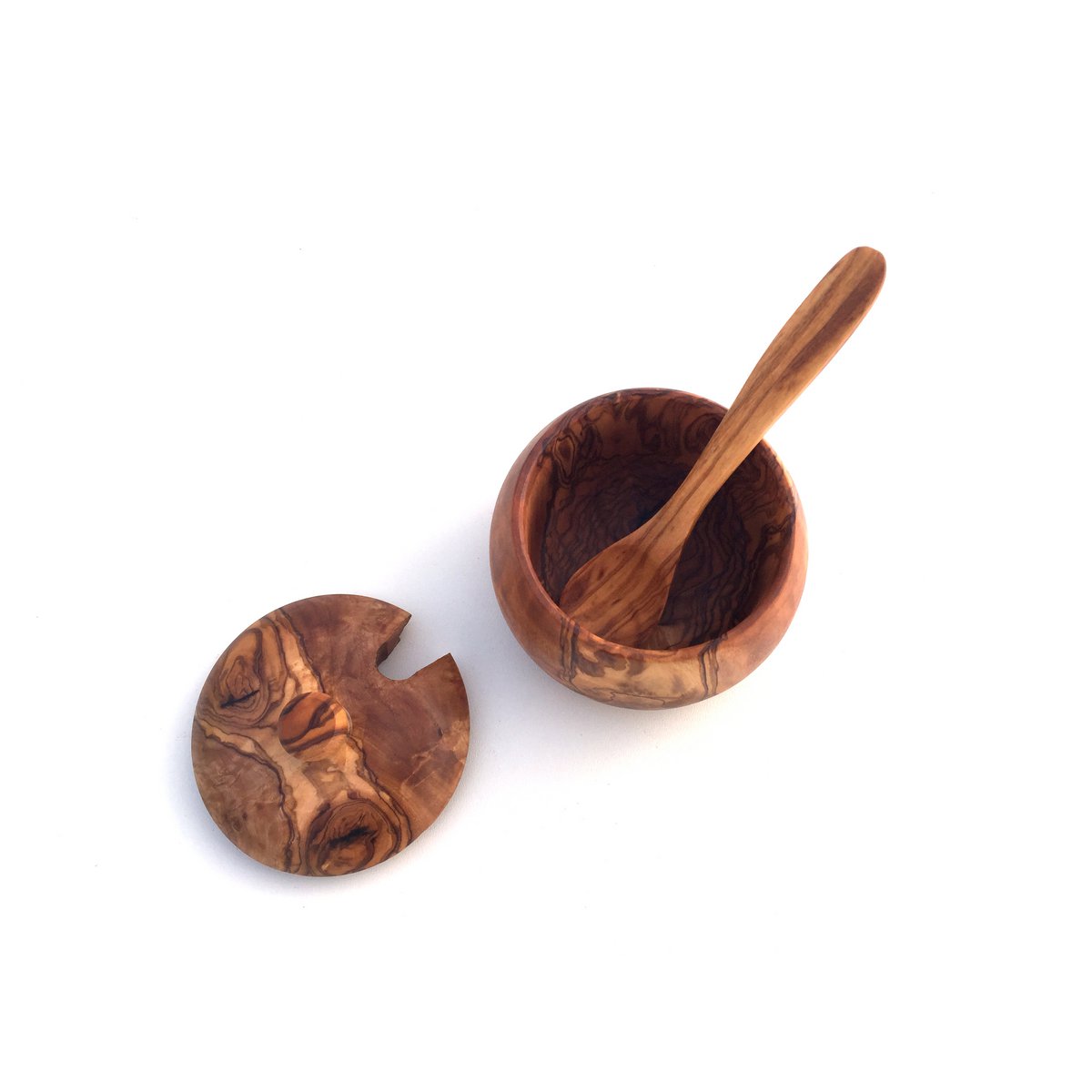 Pot en bois d'olivier avec cuillère