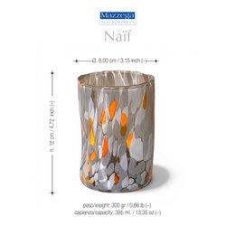 Verres Naif Tumbler en verre soufflé et fait main avec murrine de Murano, ligne « I Colori di Murano » 395 ml. Fabriqué en Italie