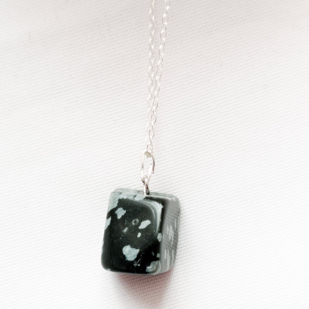 Snowflake Obsidian Sterling Silver Necklace, Raw Gemstone Necklace, Heart Pendant Necklace, Gemstone Necklace, Sterling Silver Necklace | by nlanlaVictory
