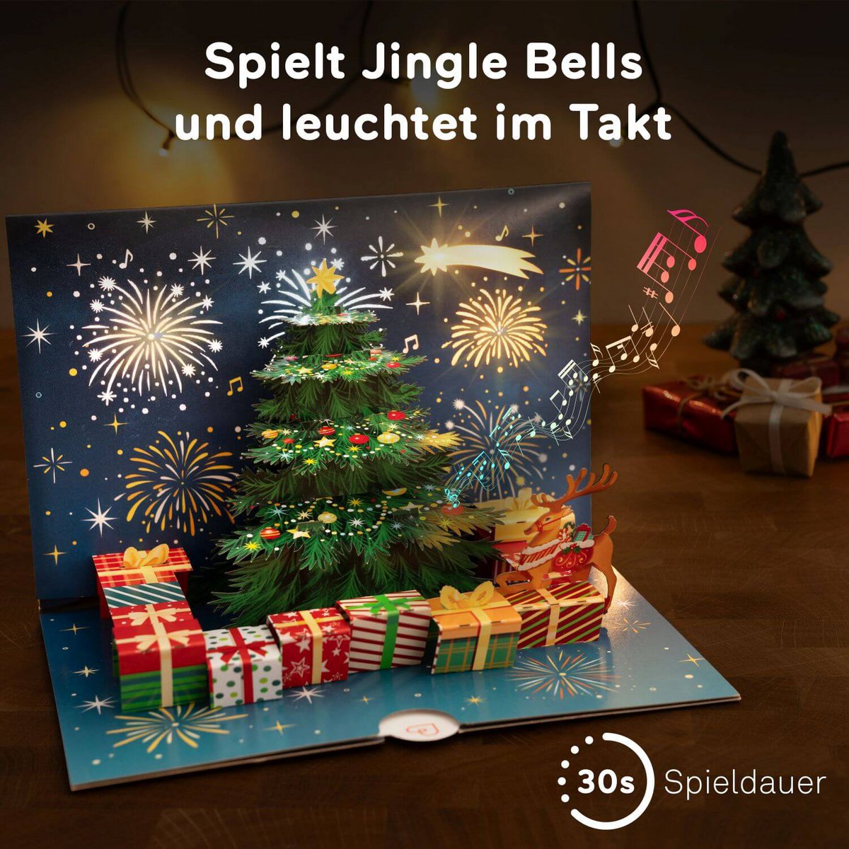 Biglietto pop-up con albero di Natale con musica e luci