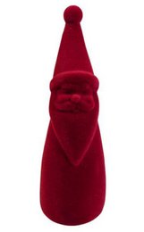 Burgundy red flocked Santa Claus ornament, tall cone shape, soft velvet texture, Christmas decoration
