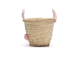 Kinderreiswieg, strandtas, 32 cm, strozak met pompons, meisjestas, handgemaakt, esparto tas