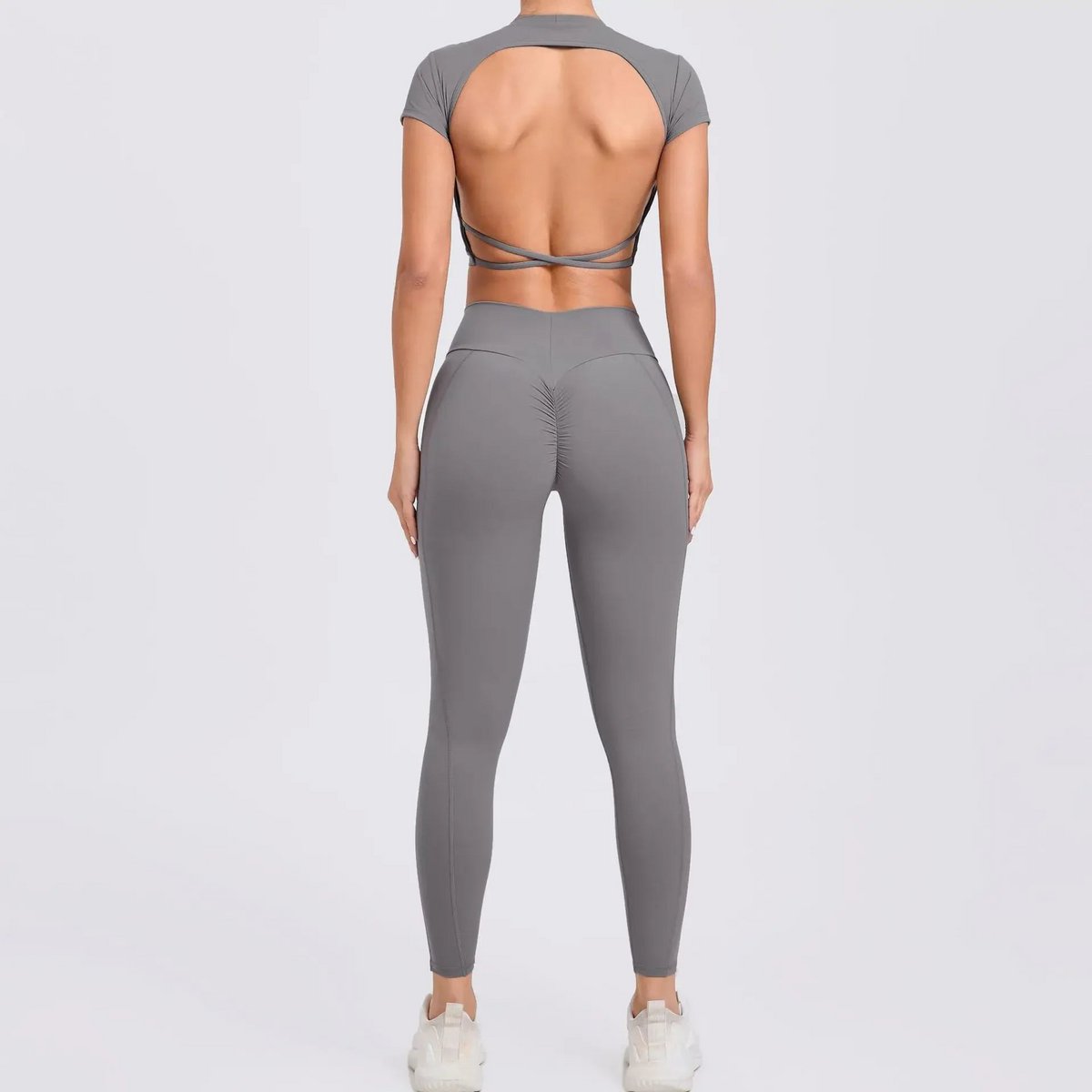 Cross Backless Sporty Set Women 2 Piece Sportswear Short Sleeve Training Suit for Fitness Yoga Wear Female Gym Workout Clothes