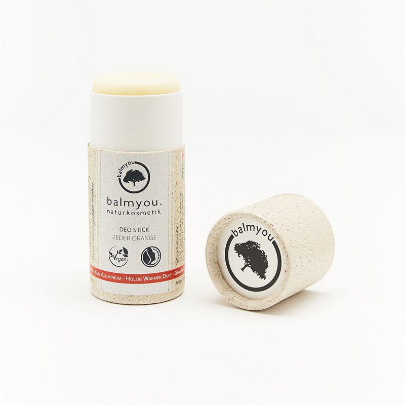 balmyou deodorant stick cedar orange (50 g): handmade, grass paper tube, vegan, woody, warm fragrance