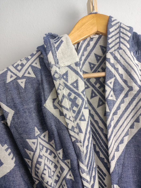Albornoz con capucha Kilim - Azul Marino