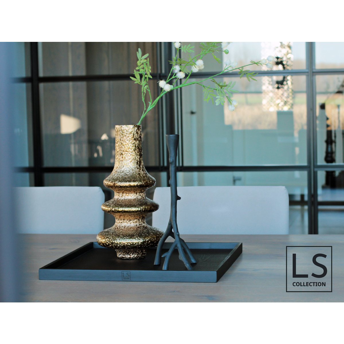 LS Collection® - Kwadrat 50x50cm - Taca - Taca na świece - Taca na świece - Deska do serwowania - Taca drewniana - Taca drewniana - Taca - Dekoracja - Akcesoria domowe - Czarny mat