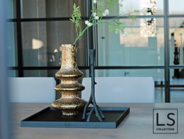 LS Collection® - Firkantet 50x50cm - Bakke - Lysbakke - Lysbakke - Serveringsbræt - Træbakke - Træbakke - Plateau - Dekoration - Boligtilbehør - Mat Sort