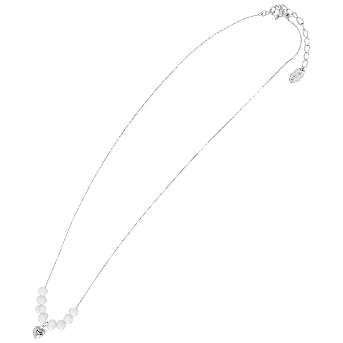 "Amma" Edelstahl Kette + Anhänger - Herz/ Süßwasserperlen, 40+5 cm, silberfarben