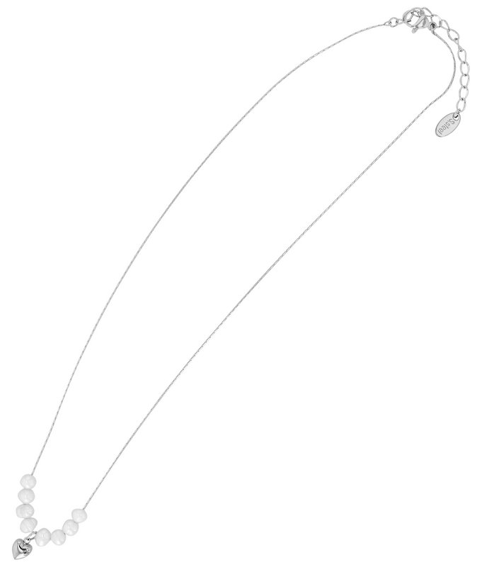 "Amma" Edelstahl Kette + Anhänger - Herz/ Süßwasserperlen, 40+5 cm, silberfarben