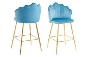 Set of 2 shell design bar stools in blue velvet