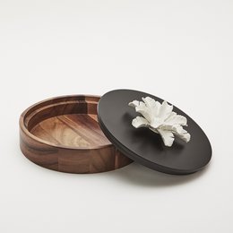 Wooden box and porcelain flower 20 cm - PALMI XL