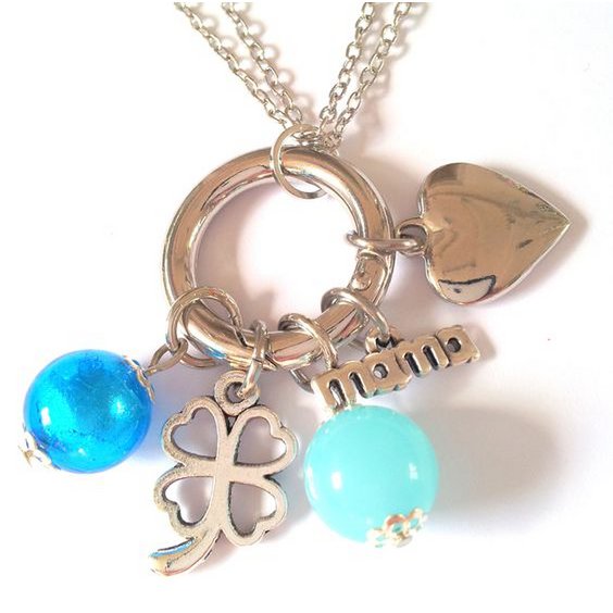 Mama neckless Silver & Aqua