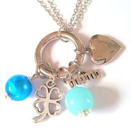 Mama neckless Silver & Aqua