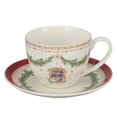 Porcelain cup with saucer Happy Holidays 250 ml